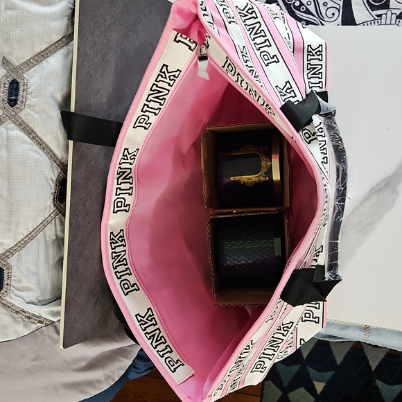 PINK Victoria's Secret Logo Tote Pink and Black NEW - Picture 10 of 13